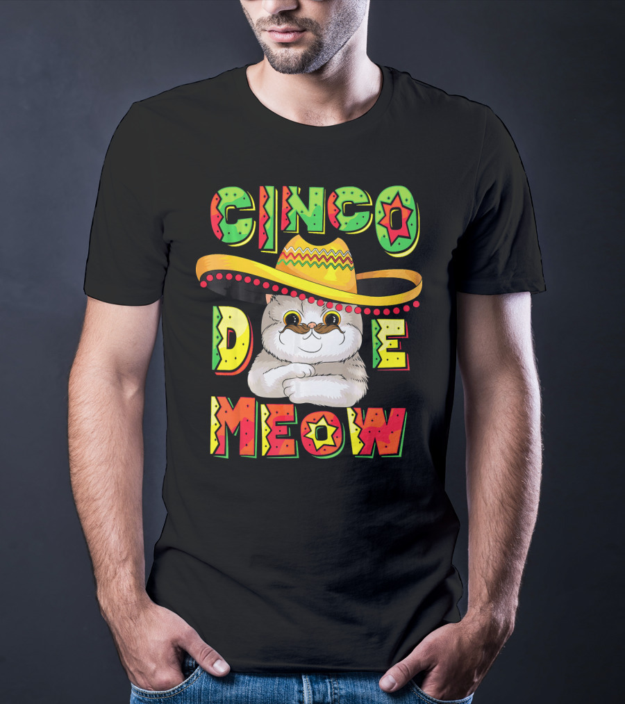 Cinco De Meow Funny Cat With Sombrero Celebrating Mayo T-Shirt
