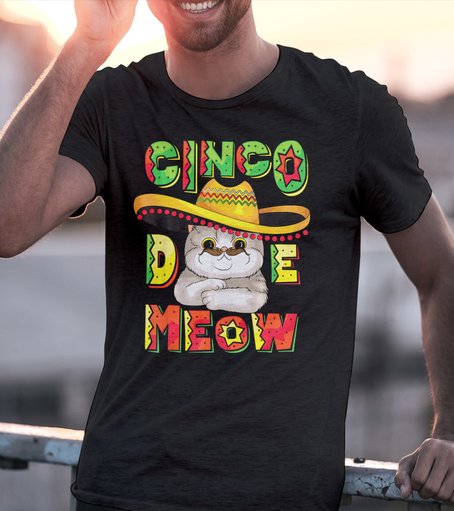 Cinco De Meow Funny Cat With Sombrero Celebrating Mayo T-Shirt