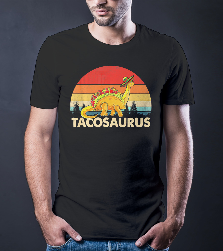 Tacosaurus Sombrero Dinosaur Cinco De Mayo Vintage Sunset T-Shirt
