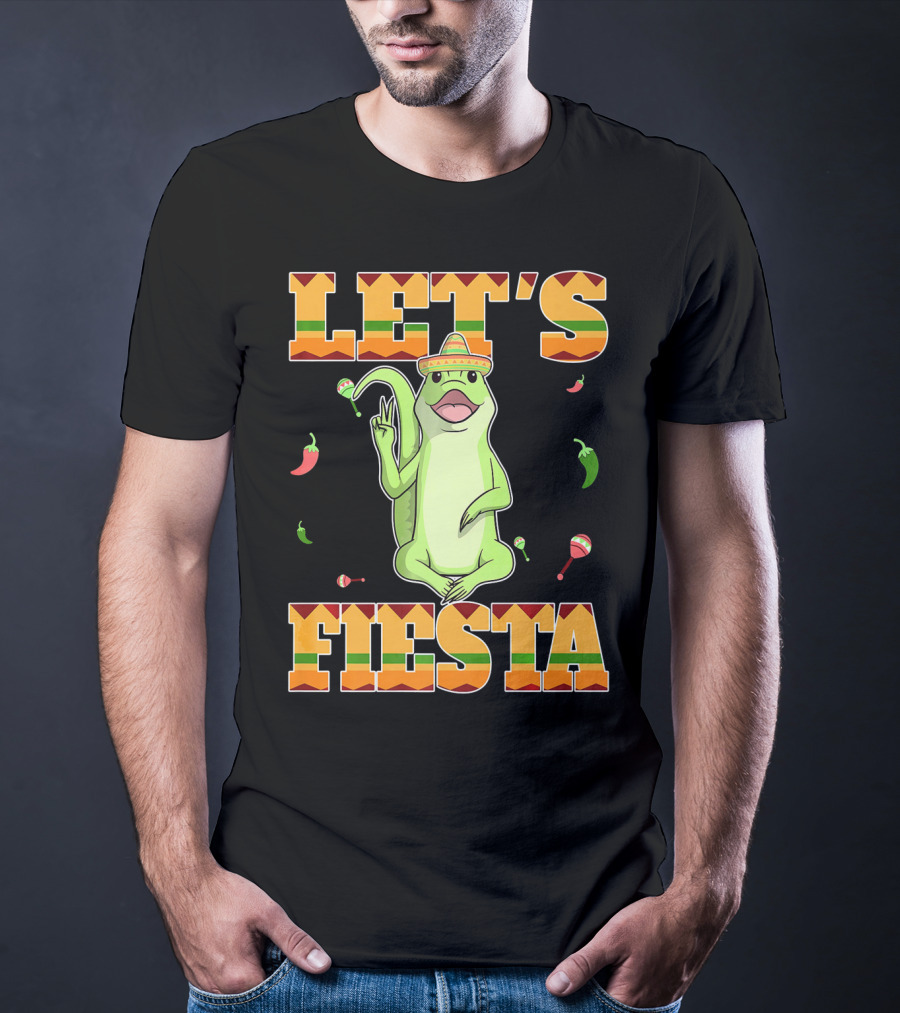 Let's Fiesta Lizard Sombrero Maracas Peppers Cinco De Mayo Mexican T-Shirt