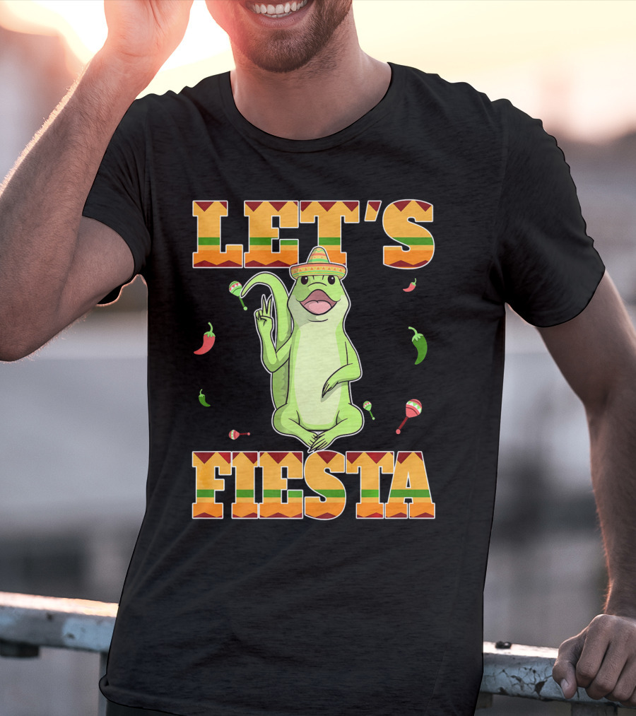 Let's Fiesta Lizard Sombrero Maracas Peppers Cinco De Mayo Mexican T-Shirt