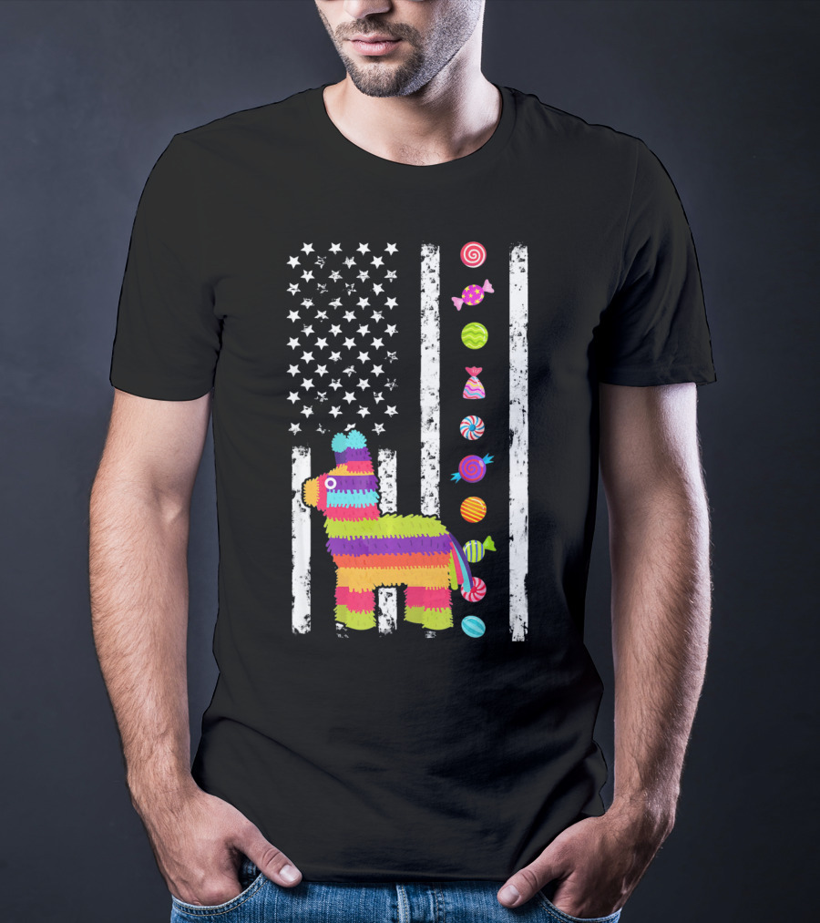 Cinco De Mayo Tacosaurus Piñata Candy Stars Stripes T-Shirt