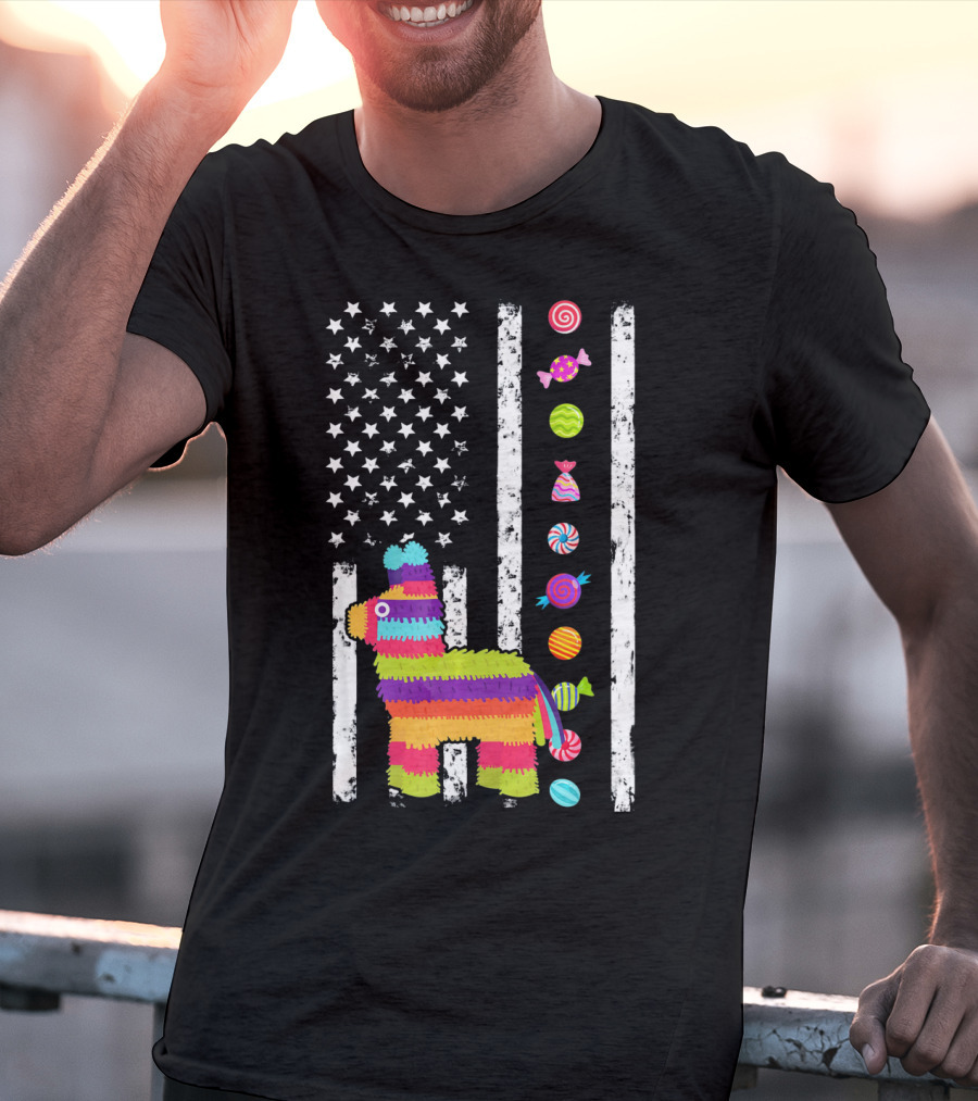Cinco De Mayo Tacosaurus Piñata Candy Stars Stripes T-Shirt