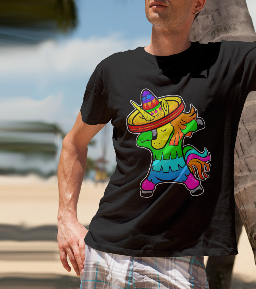 Cinco De Mayo Rainbow Sombrero Dabbing Unicorn T-Shirt