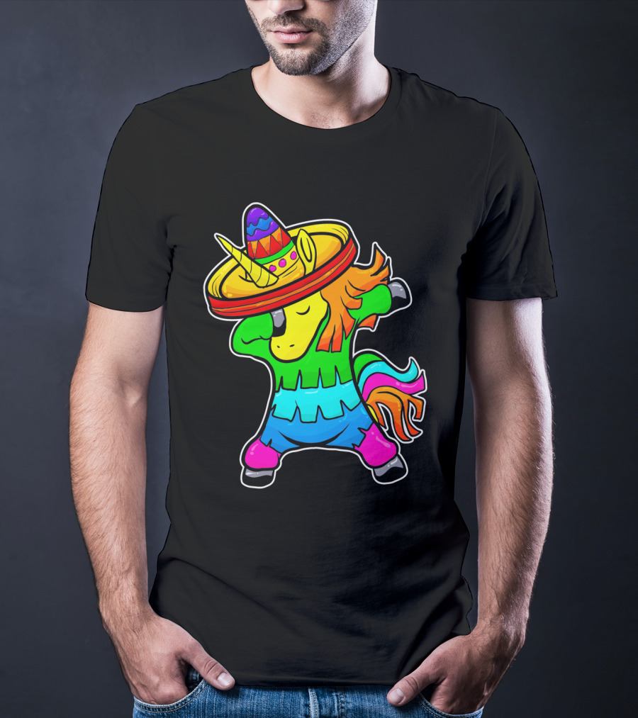 Cinco De Mayo Rainbow Sombrero Dabbing Unicorn T-Shirt