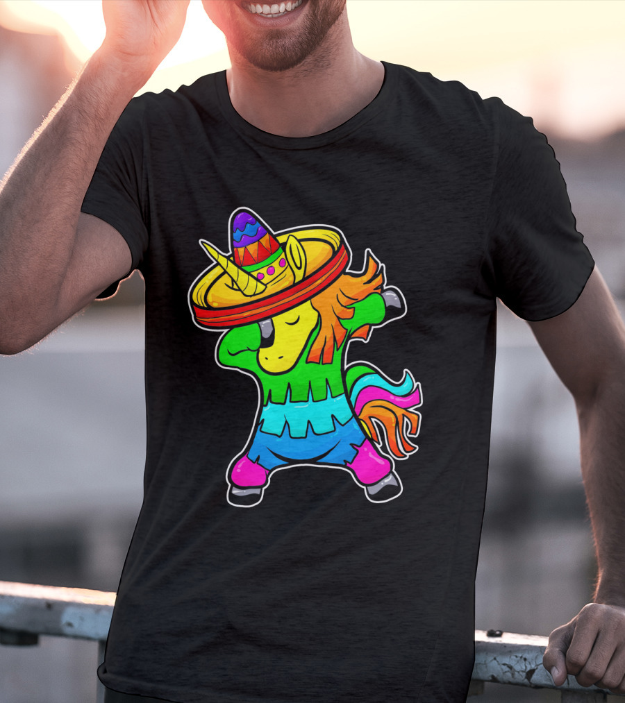 Cinco De Mayo Rainbow Sombrero Dabbing Unicorn T-Shirt