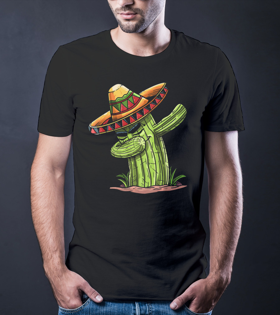 Dabbing Cactus Sombrero Funny Cinco De Mayo T-Shirt