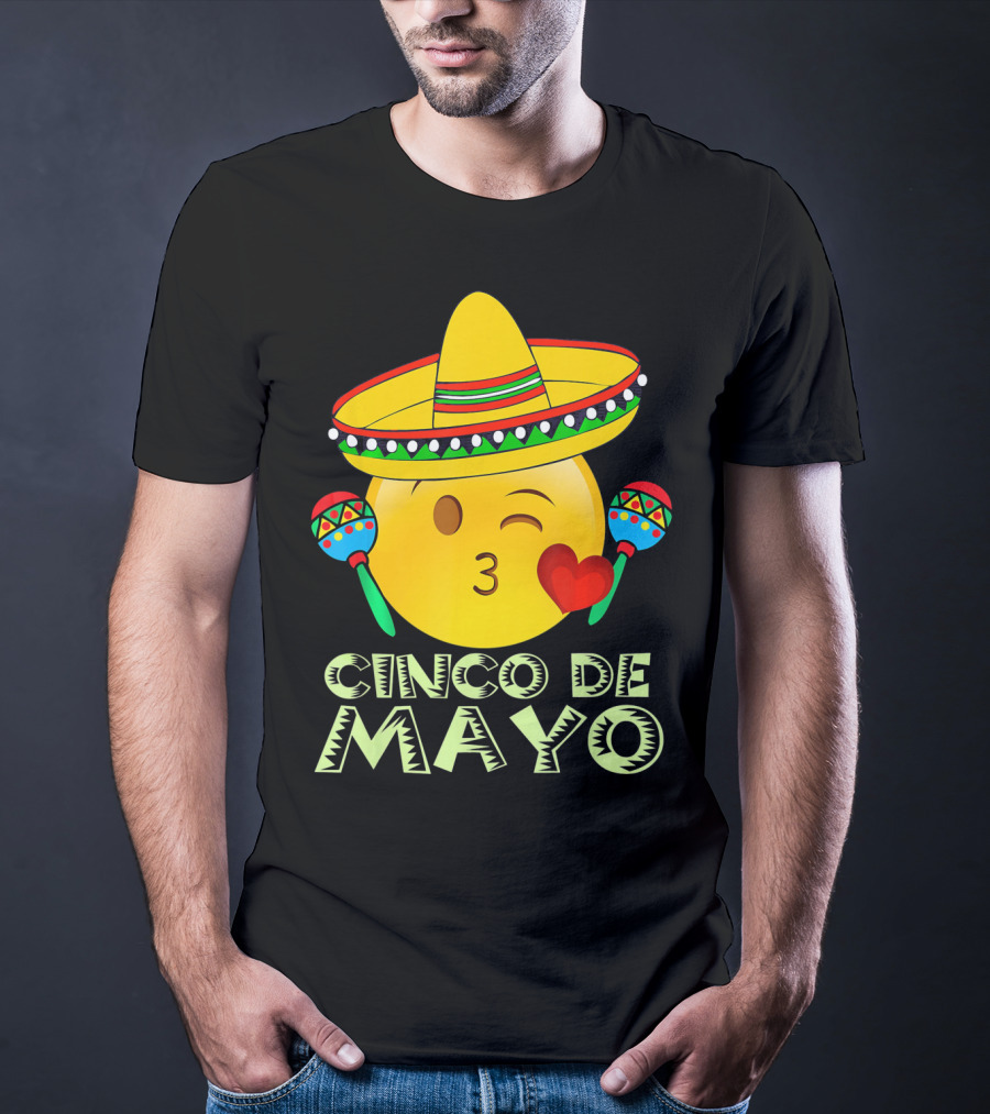 Cinco De Mayo Emoji Sombrero Maracas Kids Women Kisses T-Shirt