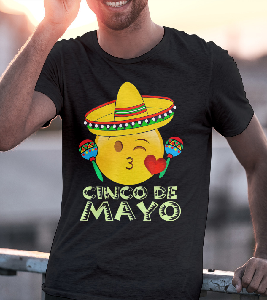 Cinco De Mayo Emoji Sombrero Maracas Kids Women Kisses T-Shirt