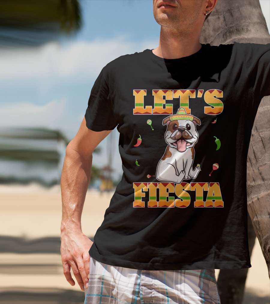 Let's Fiesta Bulldog Cinco De Mayo Sombrero Peppers T-Shirt