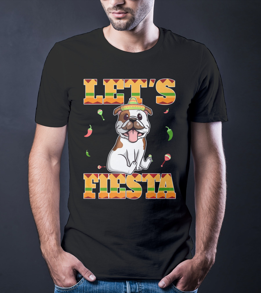 Let's Fiesta Bulldog Cinco De Mayo Sombrero Peppers T-Shirt