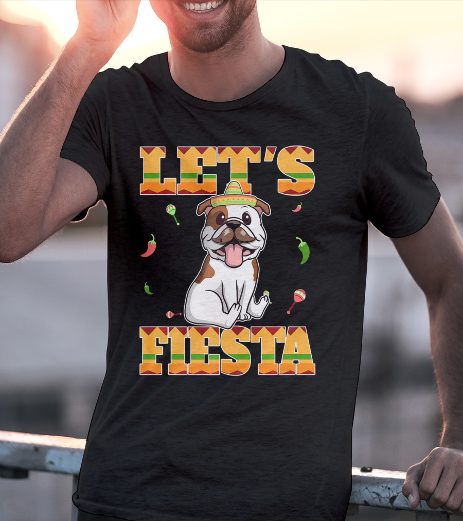 Let's Fiesta Bulldog Cinco De Mayo Sombrero Peppers T-Shirt