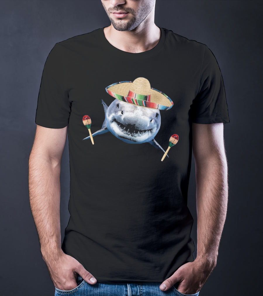 Cinco De Mayo Shark With Sombrero And Maracas T-Shirt