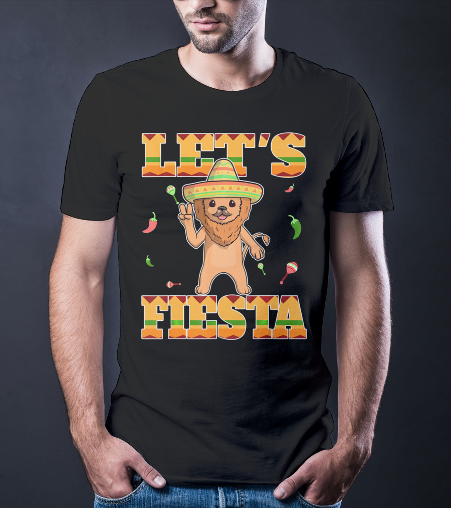 Let's Fiesta Lion Sombrero Peppers Maracas Mexican Cinco De Mayo T-Shirt