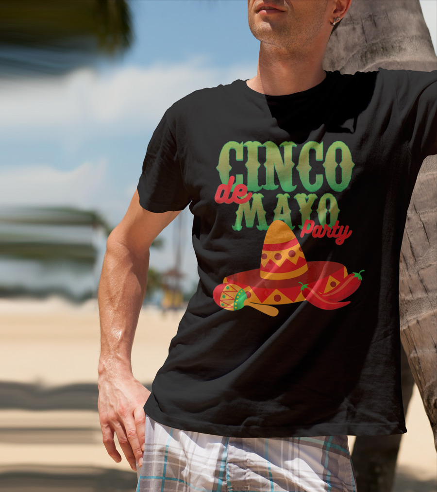 Cinco De Mayo Party Sombrero Maracas Peppers T-Shirt