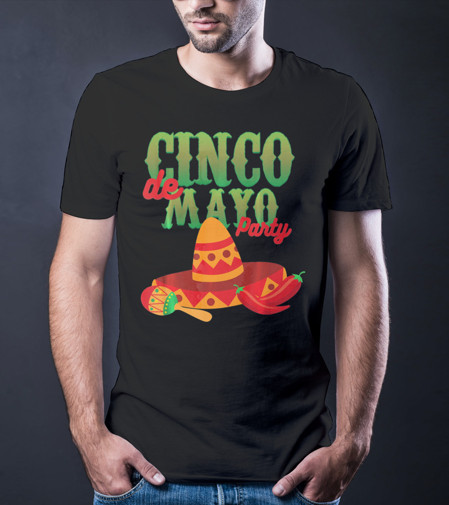 Cinco De Mayo Party Sombrero Maracas Peppers T-Shirt
