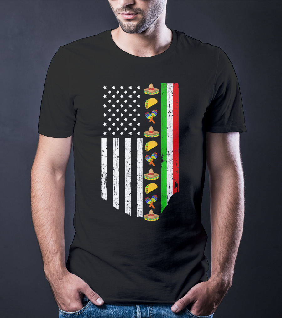 American Flag Tacos Sombrero Maracas Cinco De Mayo T-Shirt