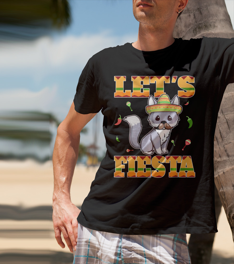 Let's Fiesta Kitty Cat Cinco De Mayo Mexi Sombrero Peppers Maracas T-Shirt