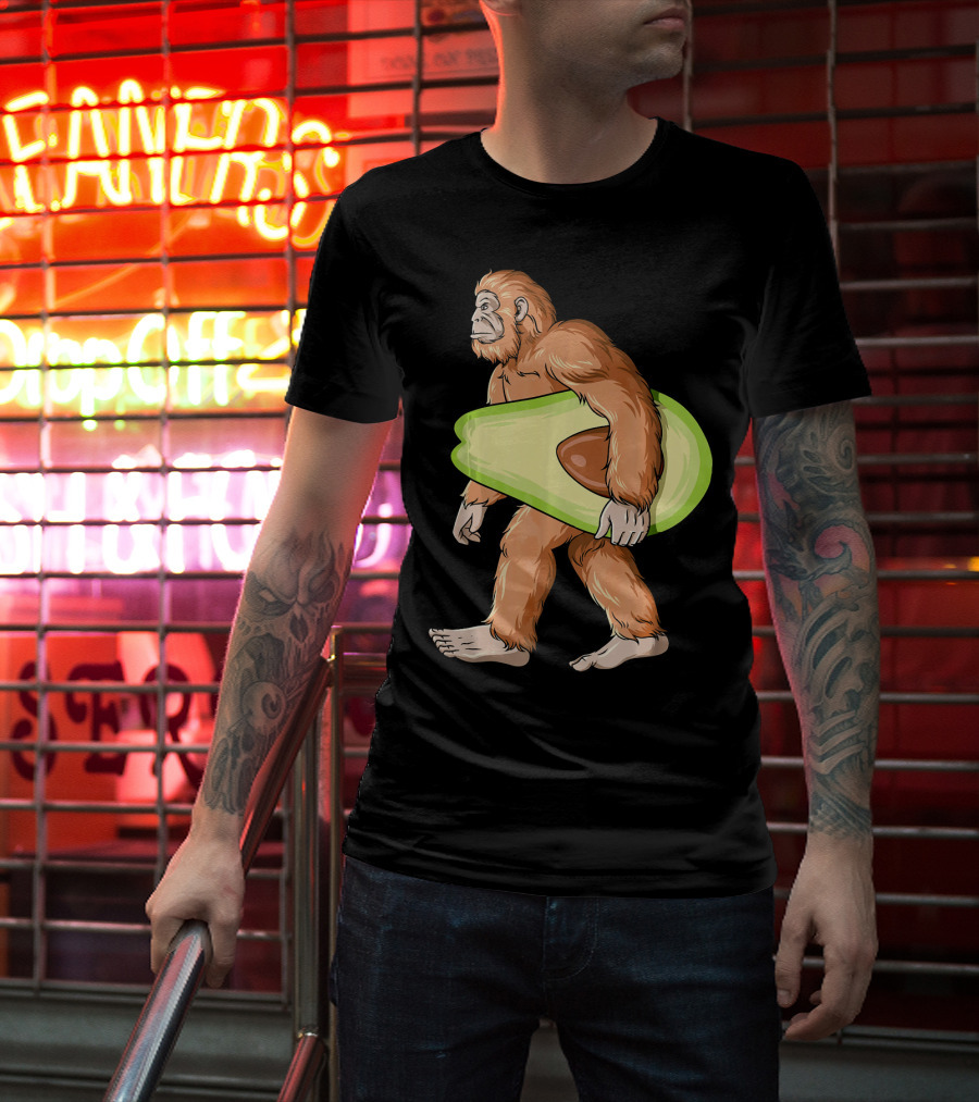 Bigfoot Carrying Avocado Sasquatch Cinco De Mayo Humor T-Shirt