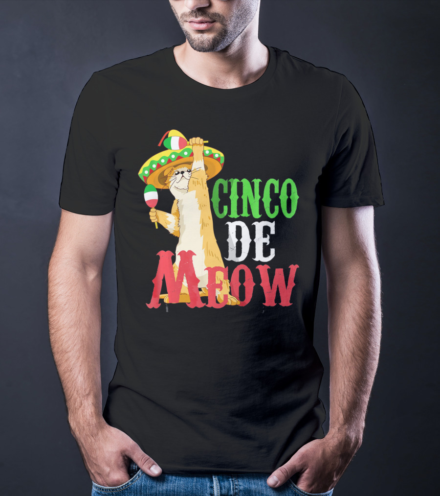 Cinco De Mayo Cinco De Meow Cat Sombrero Maracas T-Shirt