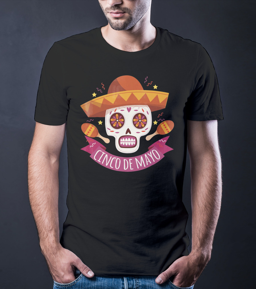 Cinco De Mayo Mexican Skull With Sombrero And Maracas T-Shirt