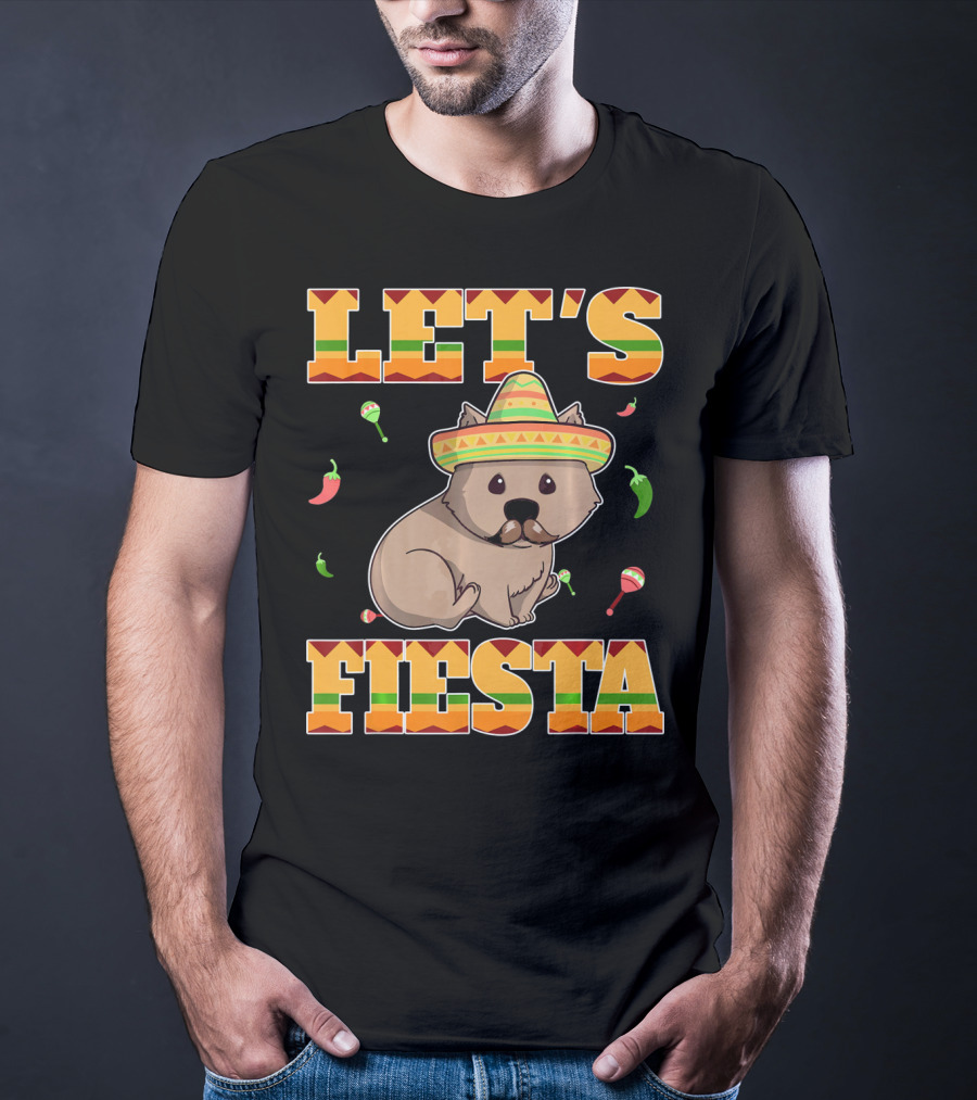 Let's Fiesta Wombat Wearing Sombrero Maracas Peppers Cinco De Mayo Mexican T-Shirt