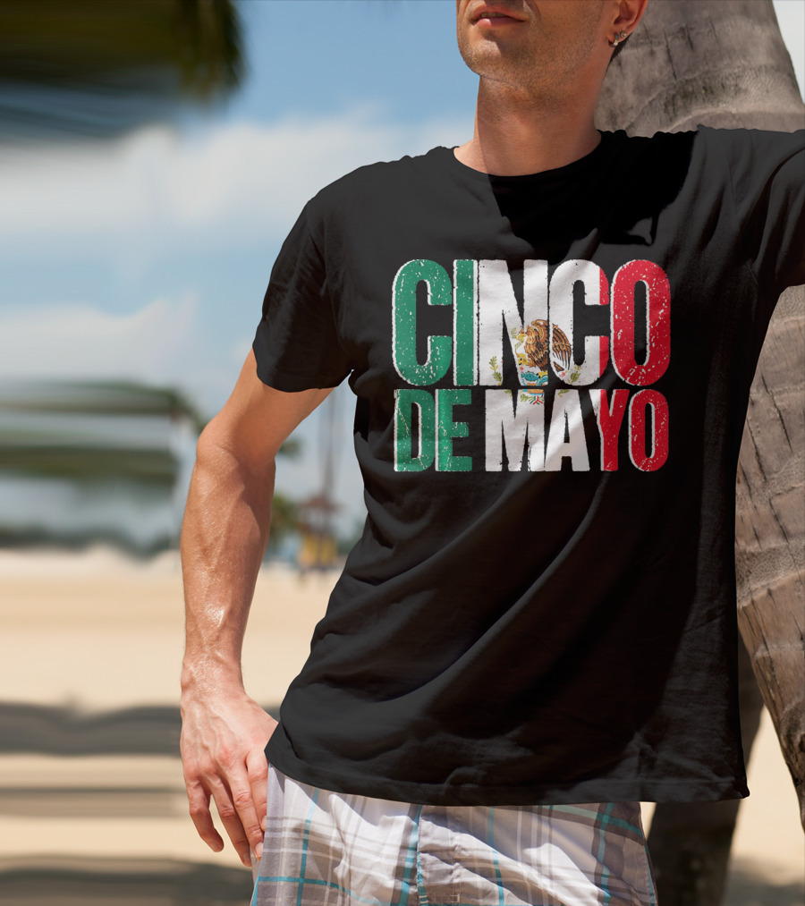 Cinco De Mayo Mexican Flag Colors With Eagle Emblem T-Shirt