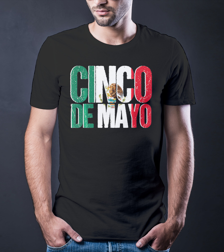 Cinco De Mayo Mexican Flag Colors With Eagle Emblem T-Shirt
