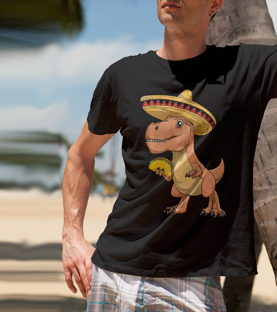 Dinosaur Taco Mexican Sombrero Dinosaur T-Shirt