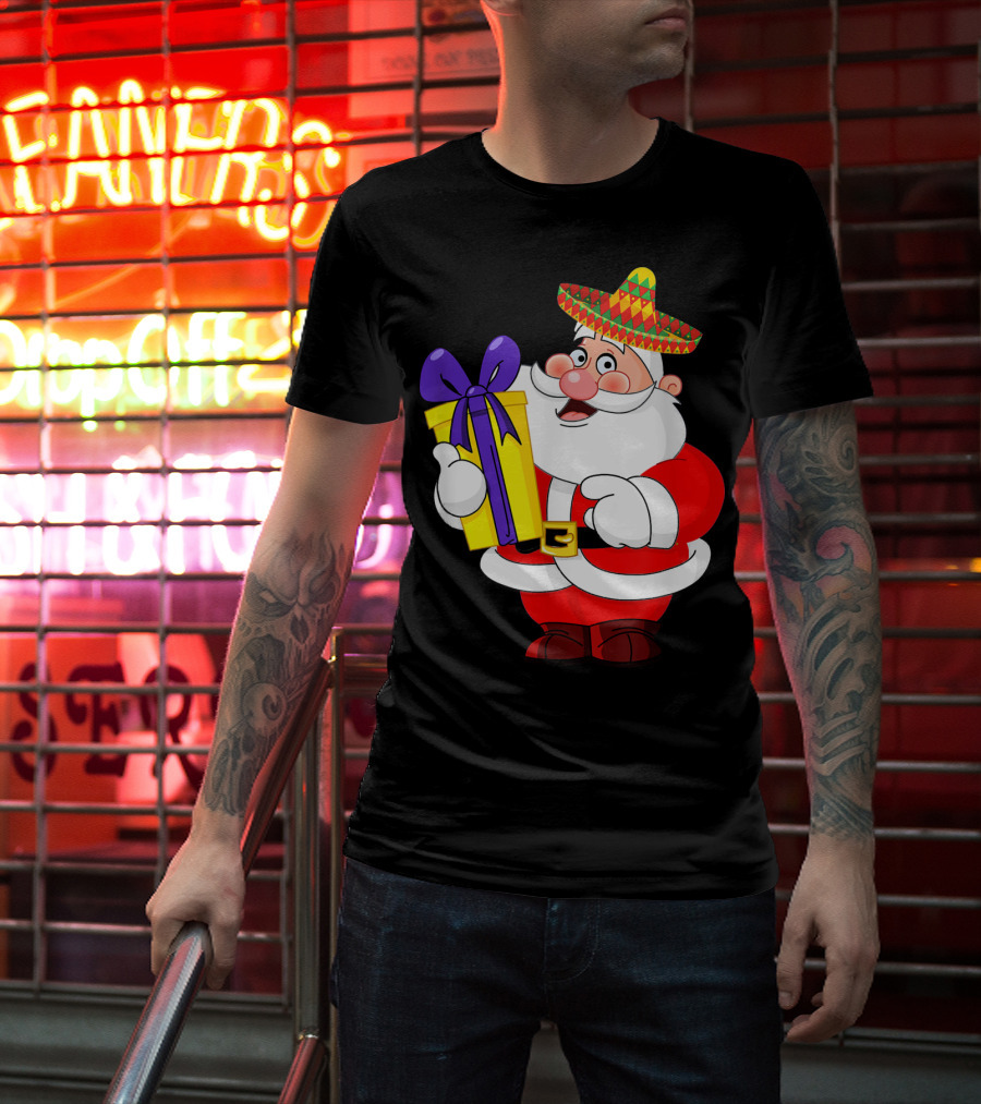 Cinco De Mayo Funny Sombrero Mexican Santa With Gift T-Shirt