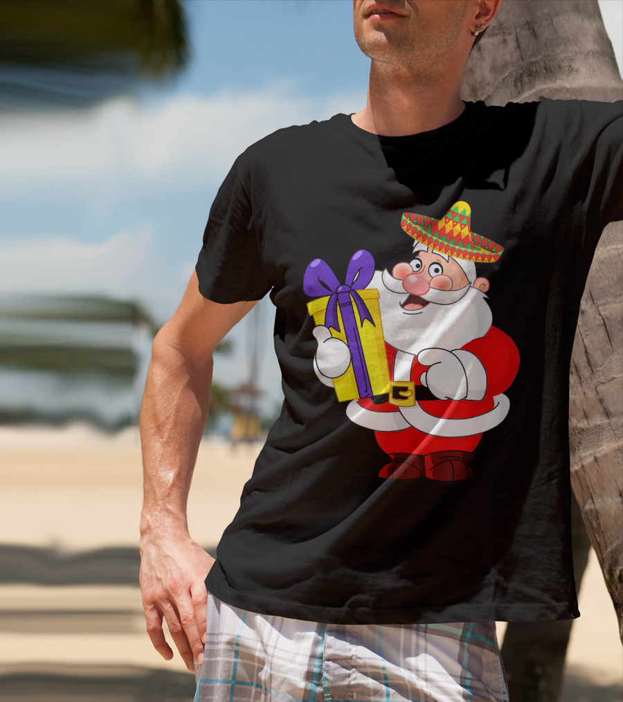 Cinco De Mayo Funny Sombrero Mexican Santa With Gift T-Shirt