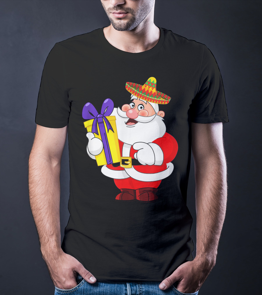 Cinco De Mayo Funny Sombrero Mexican Santa With Gift T-Shirt