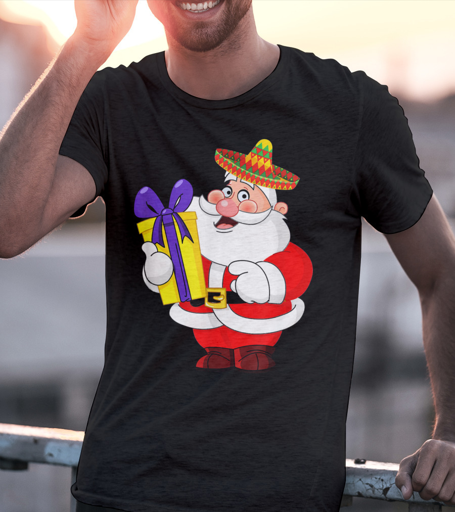 Cinco De Mayo Funny Sombrero Mexican Santa With Gift T-Shirt
