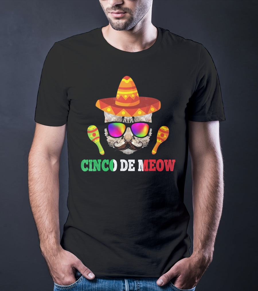 Cinco De Meow Cat Sombrero Maracas Funny T-Shirt