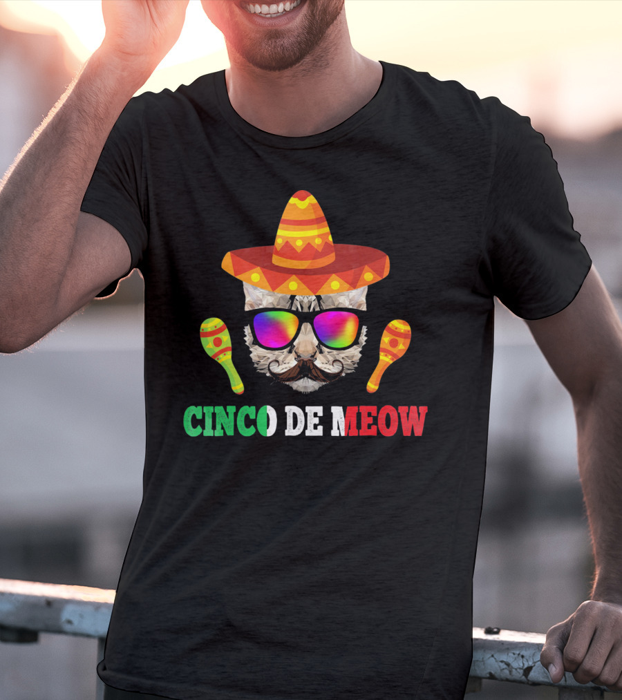 Cinco De Meow Cat Sombrero Maracas Funny T-Shirt