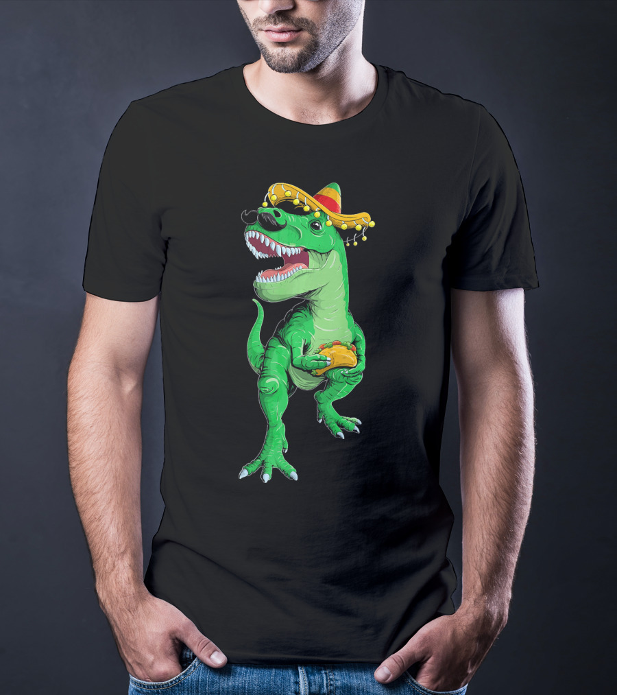 Cinco De Mayo Dinosaur Rex With Taco And Sombrero T-Shirt