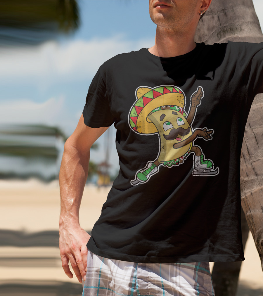 Taco Ice Skating Sombrero Cinco De Mayo T-Shirt