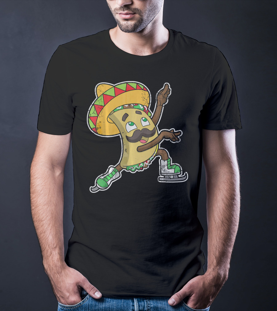 Taco Ice Skating Sombrero Cinco De Mayo T-Shirt