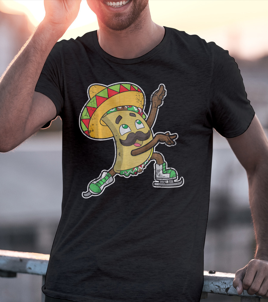 Taco Ice Skating Sombrero Cinco De Mayo T-Shirt
