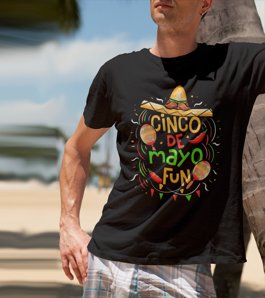 Cinco De Mayo Fun Sombrero Maracas Peppers Fiesta T-Shirt