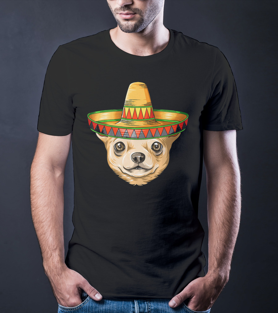 Chihuahua Wearing Mexican Sombrero For Cinco De Mayo T-Shirt