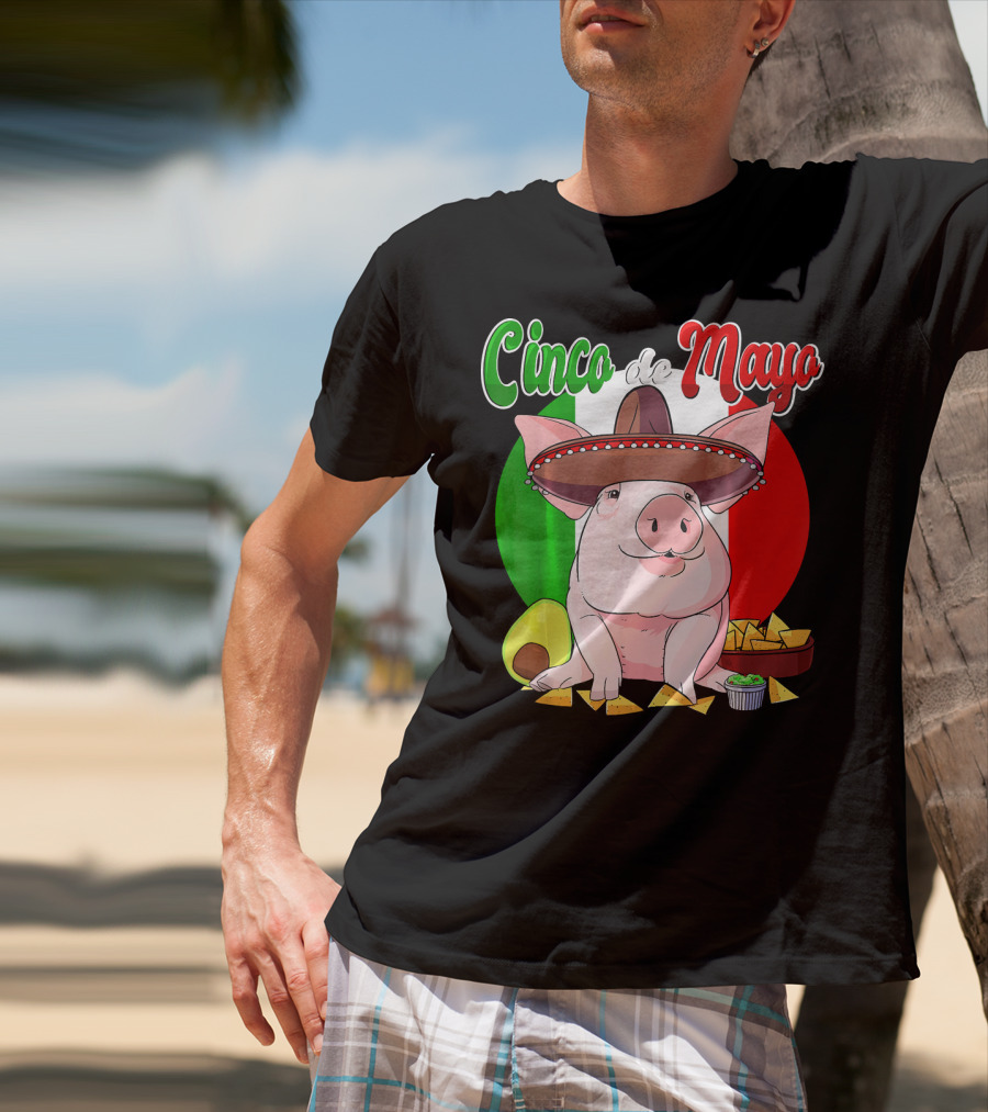 Cinco De Mayo Pig Sombrero Nachos Avocado Fiesta T-Shirt