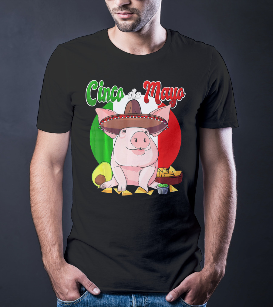 Cinco De Mayo Pig Sombrero Nachos Avocado Fiesta T-Shirt