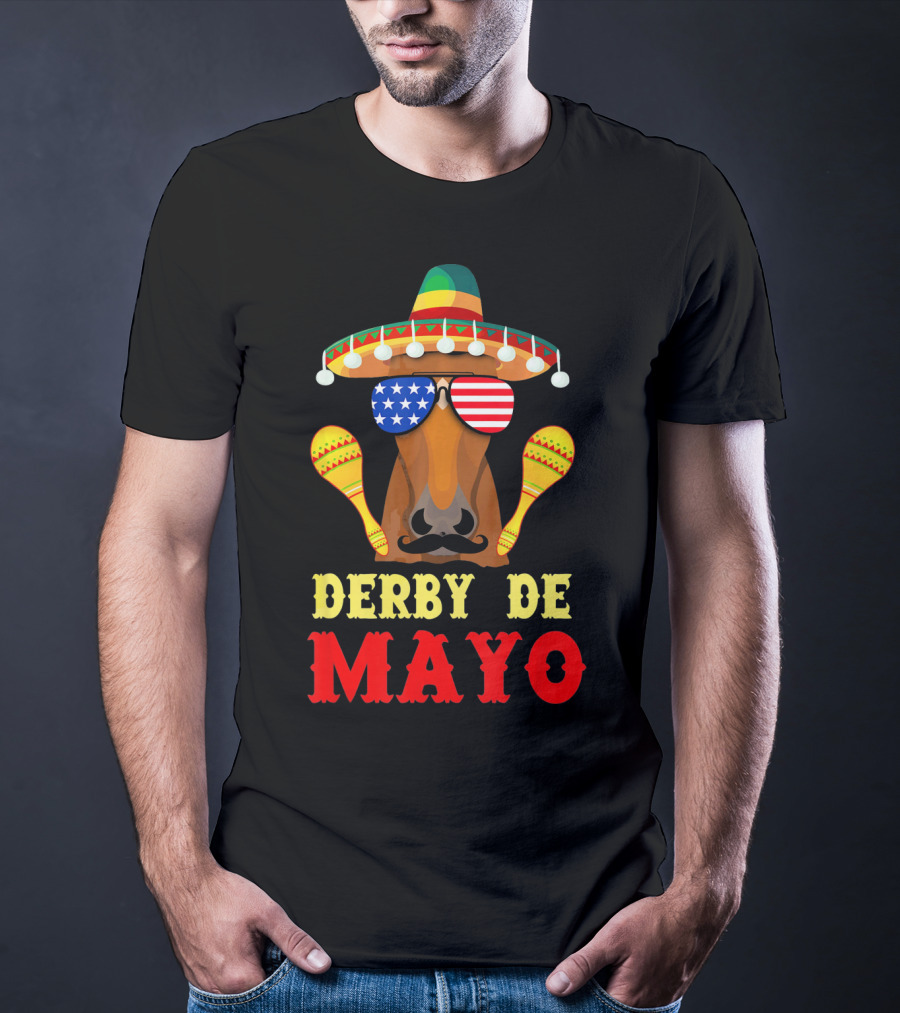 Derby De Mayo Cinco De Mayo Funny Men Horse Sombrero Maracas T-Shirt