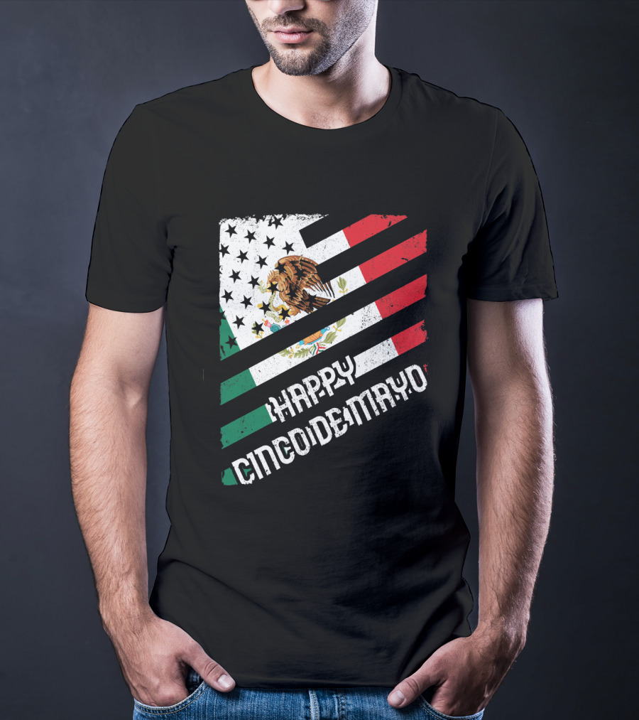 Cinco De Mayo Happy Mexico US Flag Eagle Stripes T-Shirt