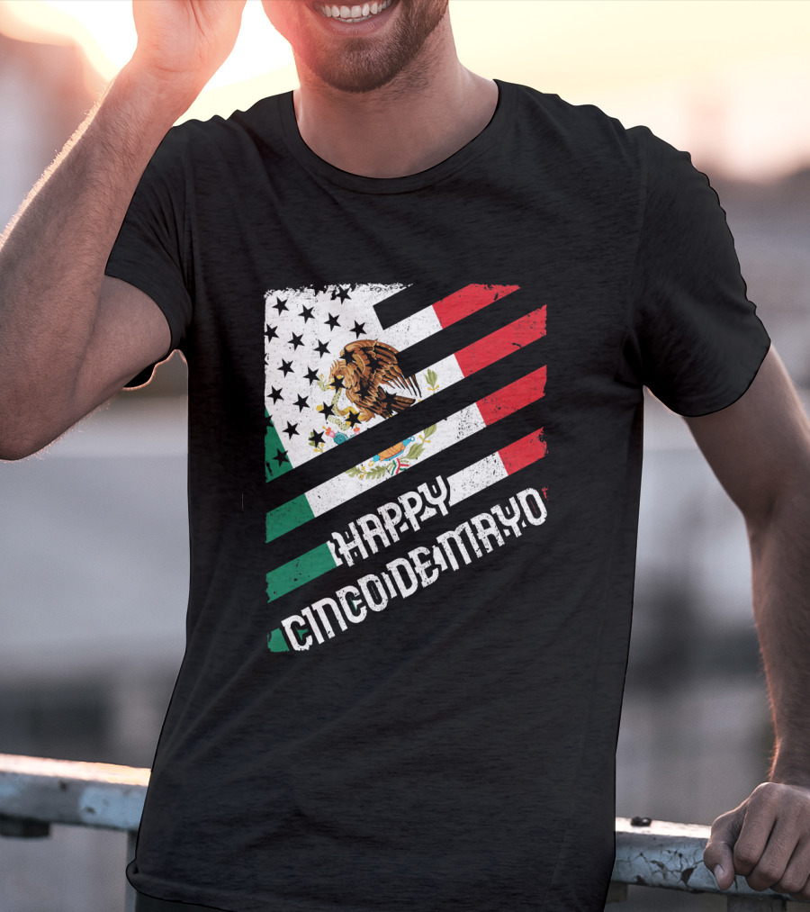 Cinco De Mayo Happy Mexico US Flag Eagle Stripes T-Shirt
