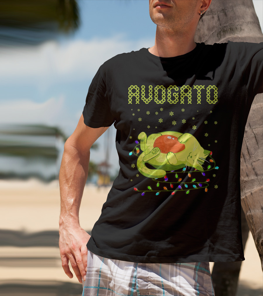 Avogato Cat With Colorful Lights Funny Cinco De Mayo Meow T-Shirt