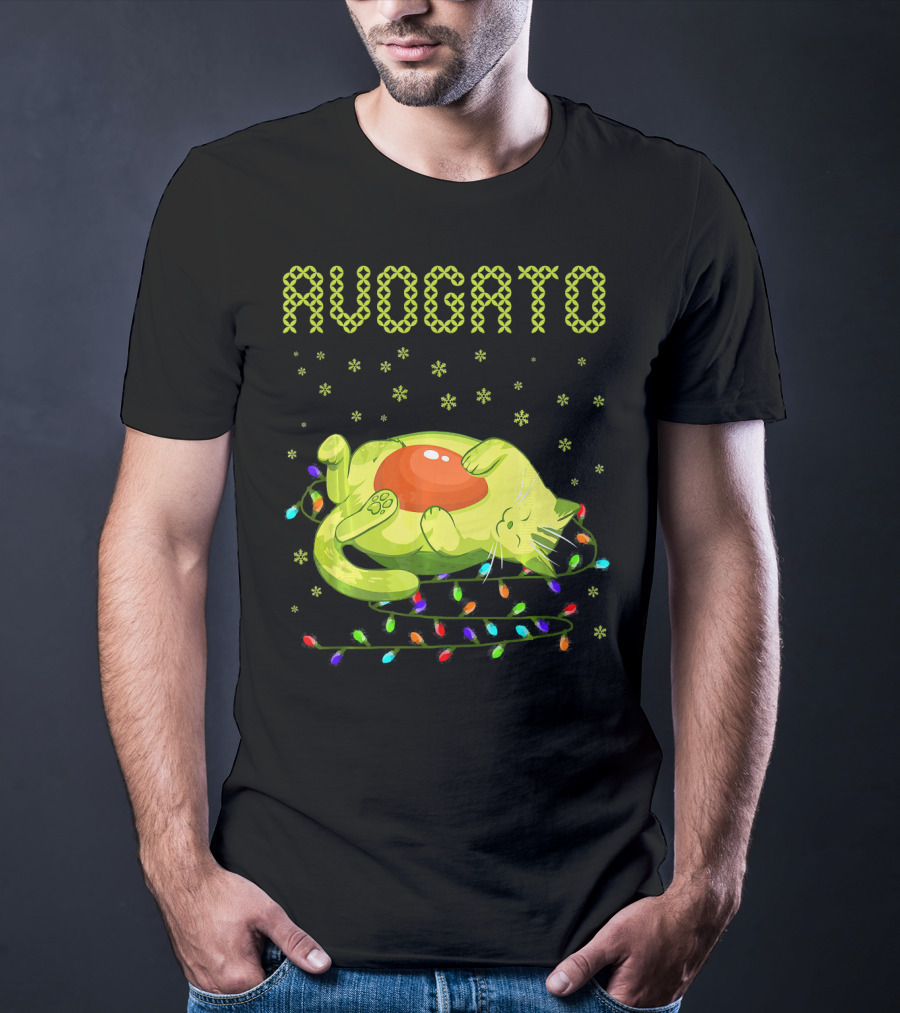 Avogato Cat With Colorful Lights Funny Cinco De Mayo Meow T-Shirt