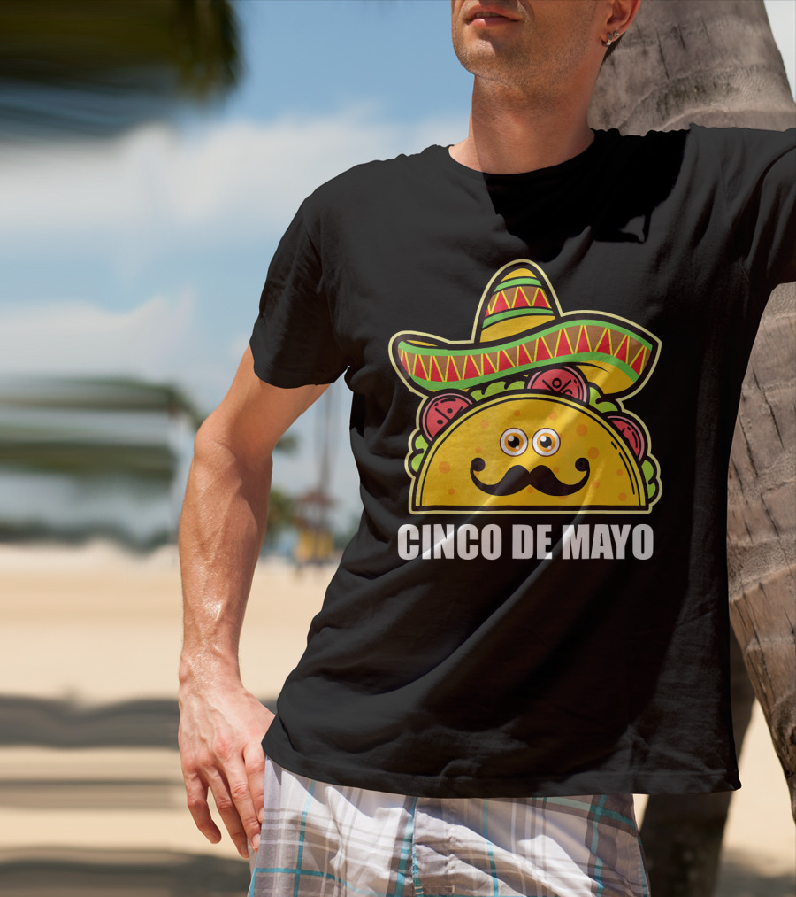 Cinco De Mayo Sombrero Taco With Eyes And Mustache T-Shirt