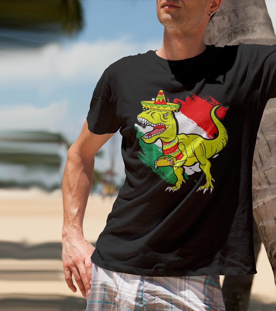 Tacosaurus Rex Sombrero Mexican Flag Cinco De Mayo Mexican Pride T-Shirt